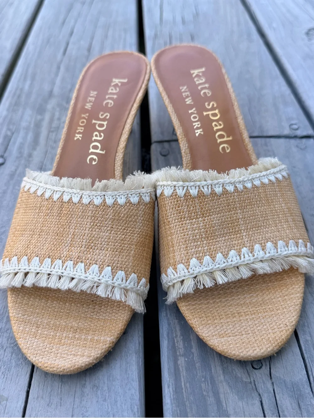 Kate Spade New York Sabine Raffia Fringe Slide Sandals Women’s 8 Tan Natural